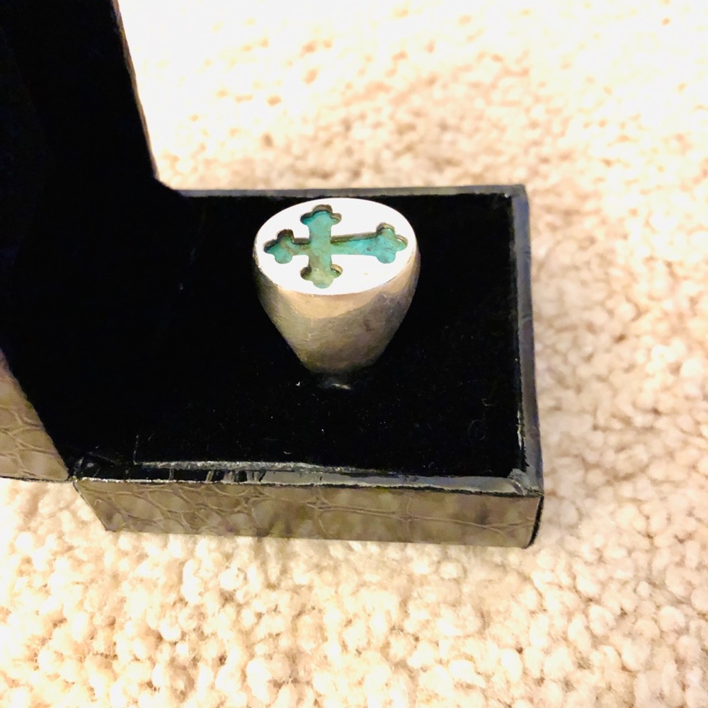 Vintage sterling silver and jade ring - Picture 2 of 4